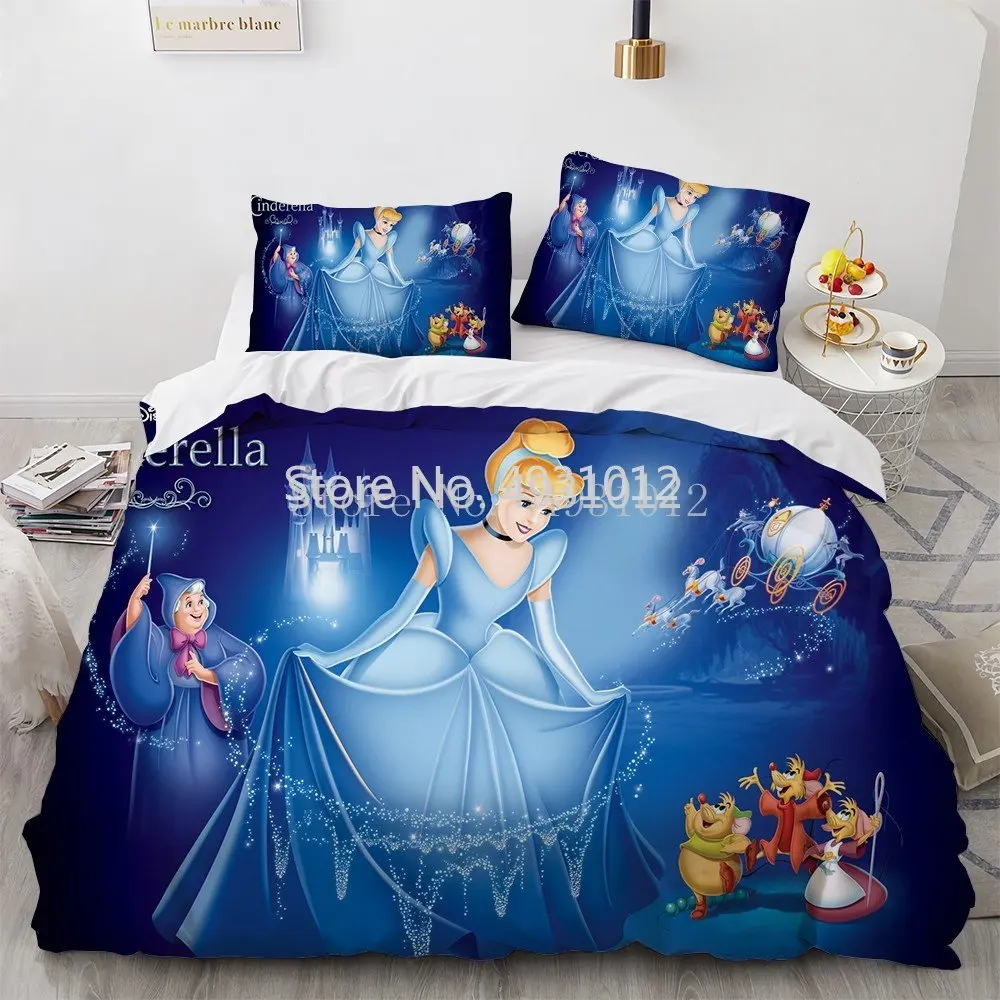 Disney Cinderella Aurora Rapunzel Princess 3D Bedding Set Snow White Duvet Cover Pillowcase for Baby Boys Girls Kid Adult