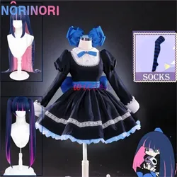 Anime Panty & Stocking with Garterbelt Younger Sister Anarchy Stocking Cosplay Costume Gothic Maid Lolita Dress Wig Long Socks