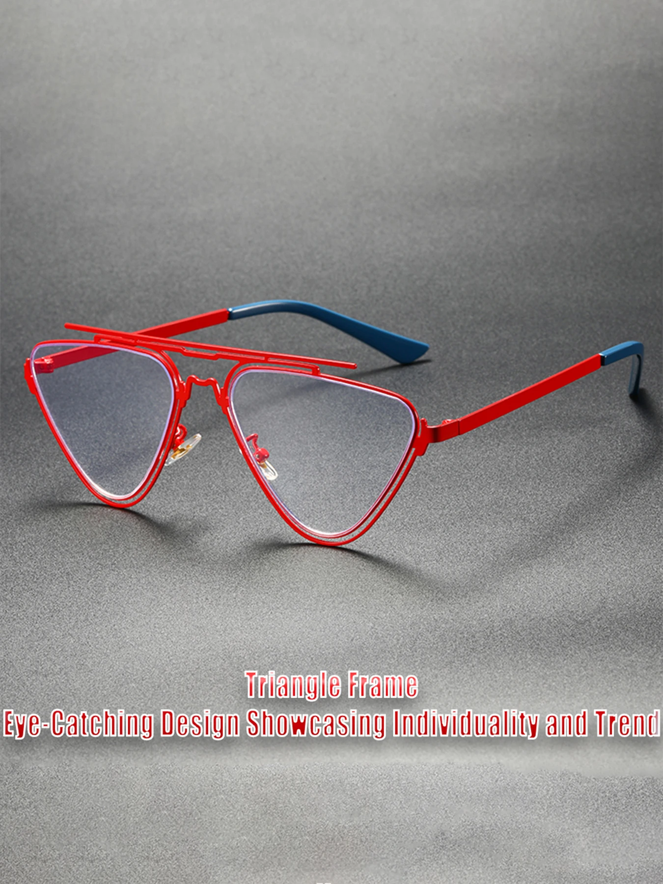 Trendy Hollow Triangle Frame Blue Light Blocking Glasses, Fashionable Unique Dual Beam Flat Lens Eyeglasses, Stylish Personalize view 3