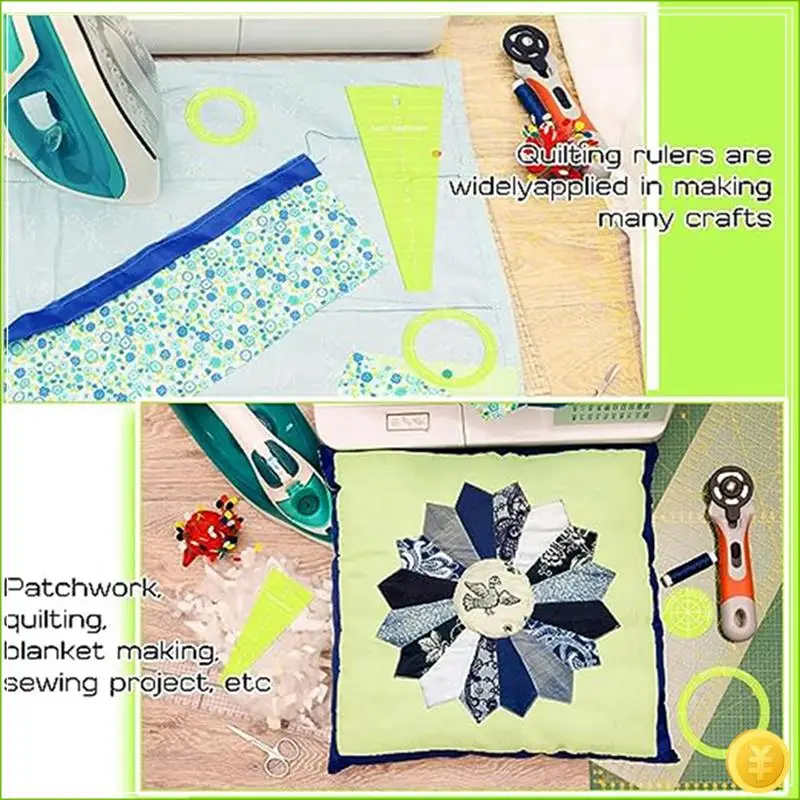 10-Piece Set Of Special-Shaped Sewing Patchwork Ruler DIY Sewing Ruler Patchwork Tool Quilt Ruler Cutting Pattern Green