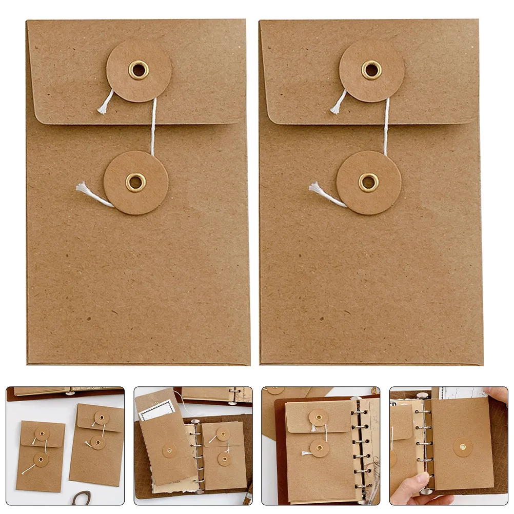 

5Pcs Vintage Kraft Paper Envelopes with String Tie Closure Small Envelopes for Office Cards Invitations Document Organizer