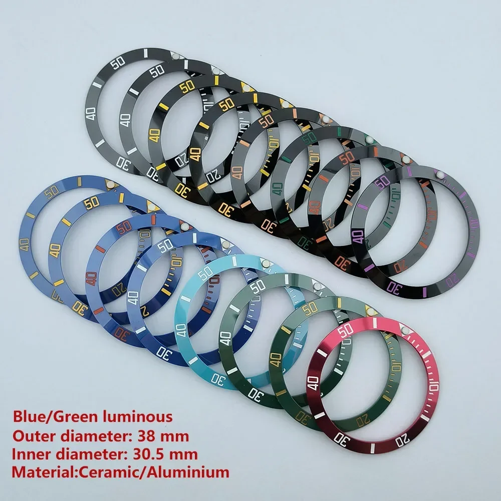 

38mm watch bezel insert ceramic/aluminium insert bezel green/blue luminous bezel for 40mm SUB case watch accessory repair tools