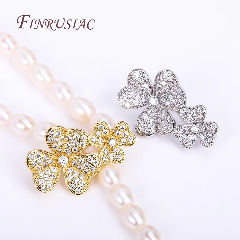 20X30MM 18K Gold Plated Shiny Flowers Pearl Clasp For Necklace Supplies,Inlaid Zircon Beads Clasps Fastener Findings DIY Jewelry