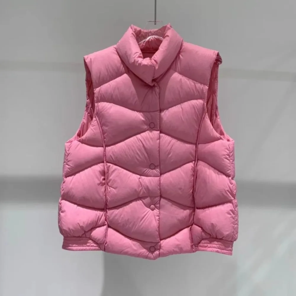 

Однотонный простой офисный женский пуховый хлопковый жилет, милый универсальный женский теплый хлопковый жилет без рукавов, майки с коротким воротником-стойкой, топы