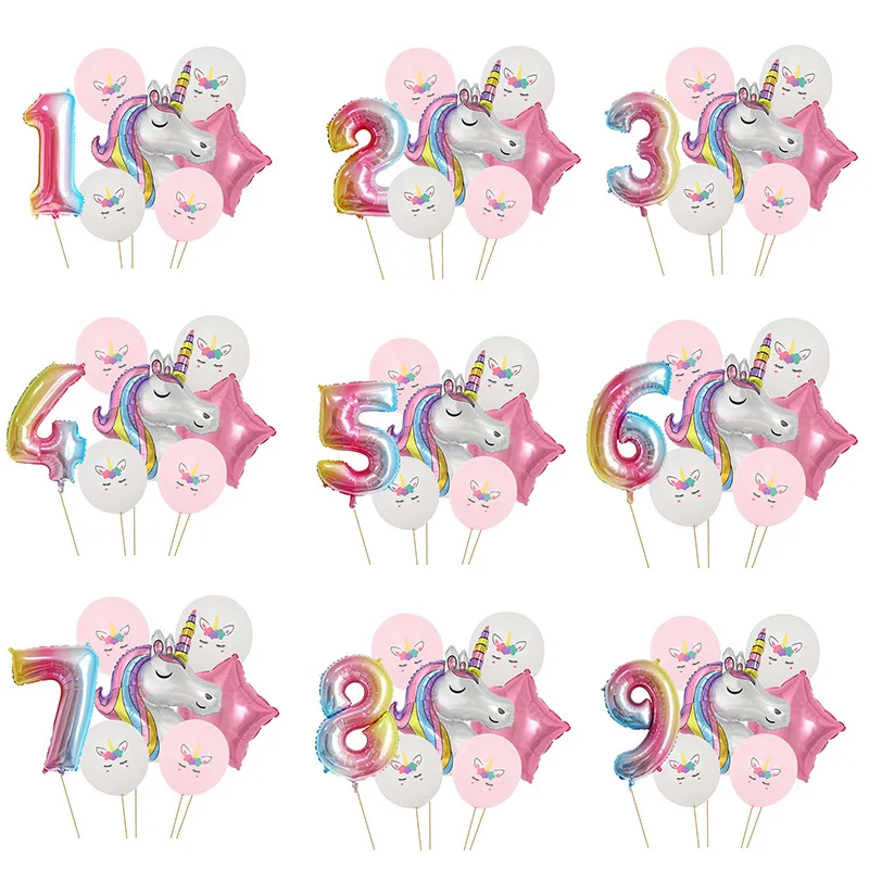 

Rainbow Unicorn Balloon Number Foil Globos 1 2 3 4 Years Old Birthday Party Decoration Kid Unicorn Theme Party Wedding Balls Toy