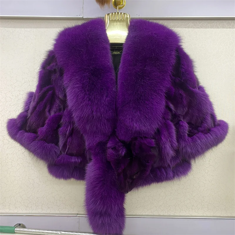 Autumn and Winter Real Fox Fur Coat Shawls Neckline Jacket Women Natural Fur Shawl Short Trend Personality Lady Fur Poncho