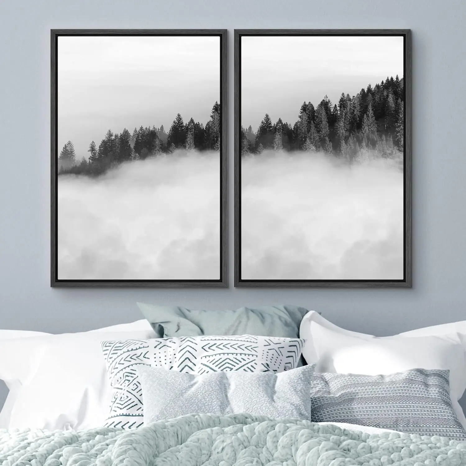 Ashbrook Framed Wall Art Print Set Clouds Over Black And White Pine Tree Forest Nature Wilderness Photography Modern Chic