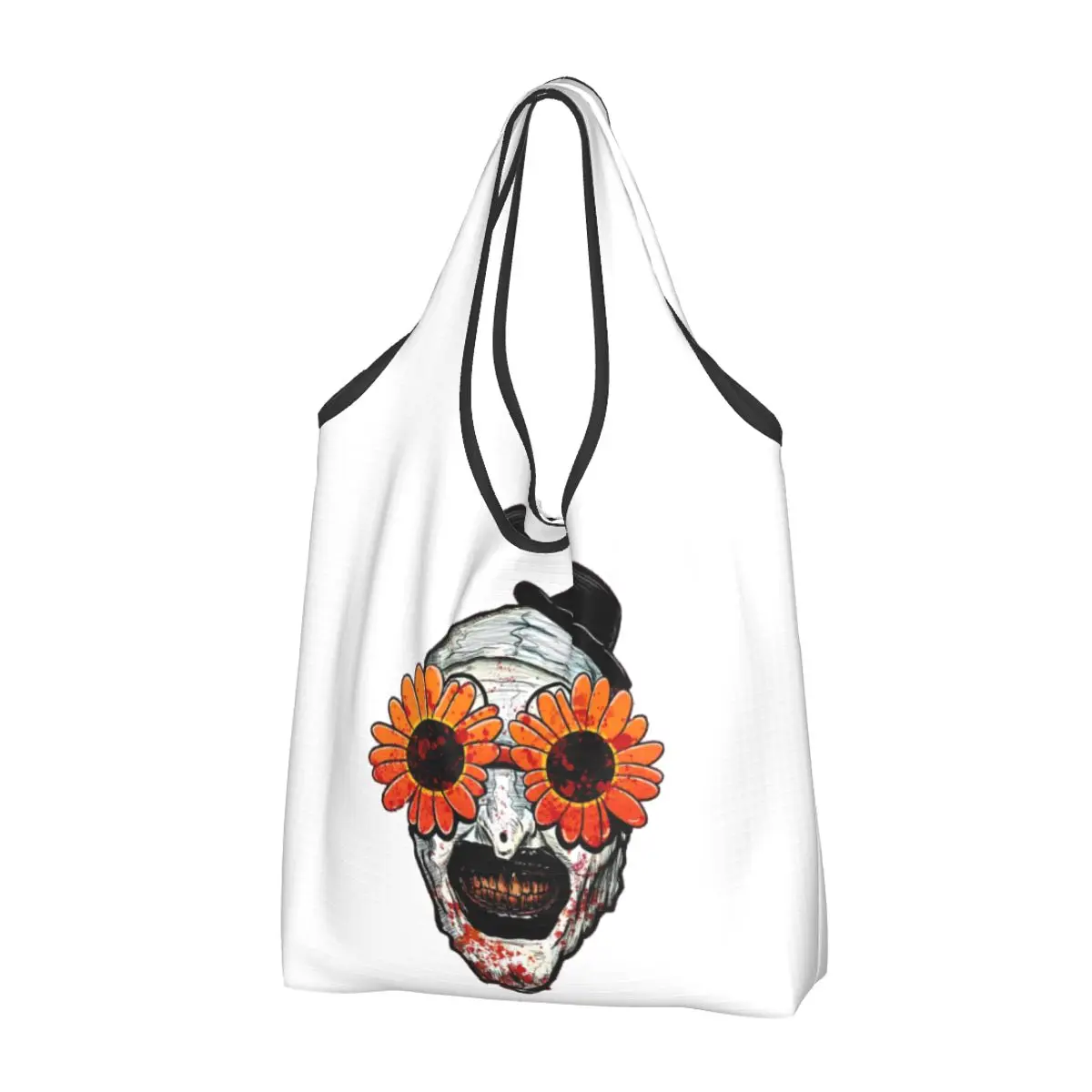 Art The Clown Terrifier Sunflower Sunglasses Portable Tote Shopping Bags Foldable Shopper Bag Groceries Handbag Shoulder Bag