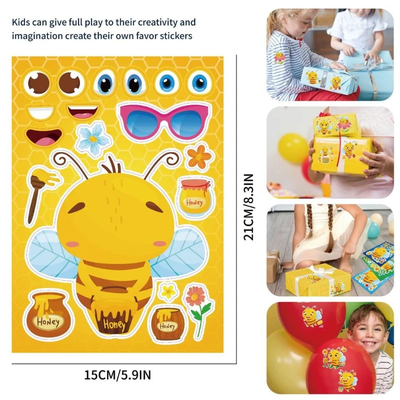 16 Sheets Insect Bee Sticker DIY Make A Face Puzzle Sticker Kids Party Favor Gifts