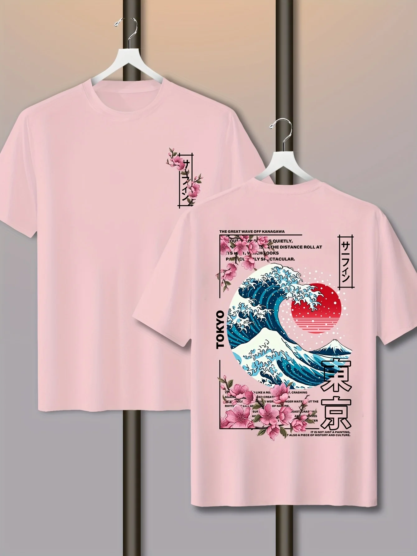 Men's Casual Tokyo Island Sunset Wave Print 100% Cotton T-shirt Short-sleeved Summer Breathable Street Trend Loose Comfortable image 3