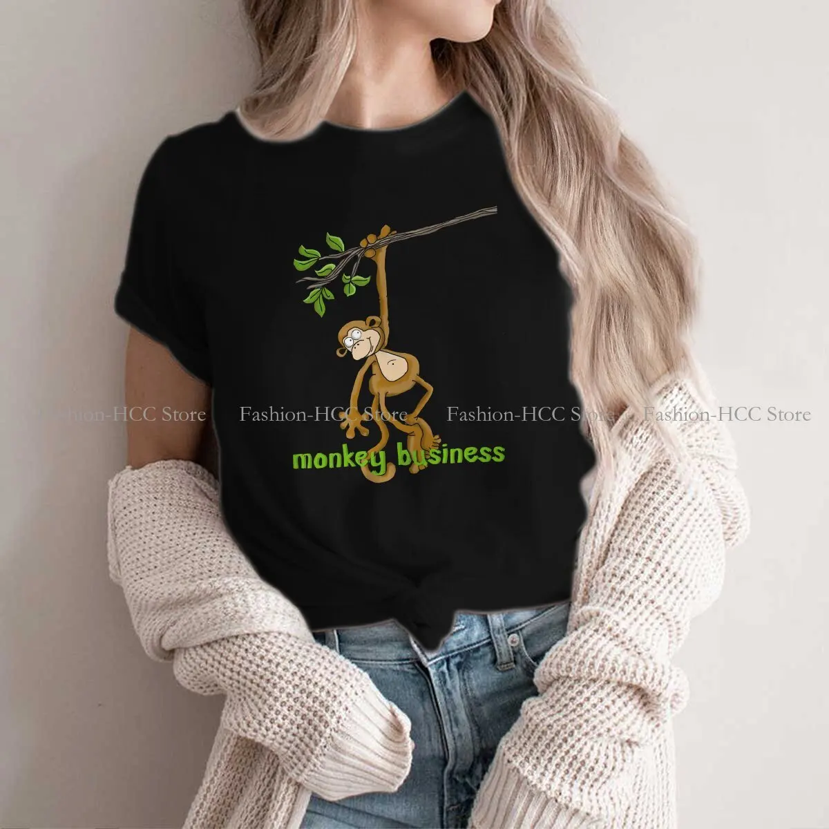 Monkey Business Polyester TShirt for Women Holding On To The Branch Humor Casual Tee T Shirt Novelty New Design