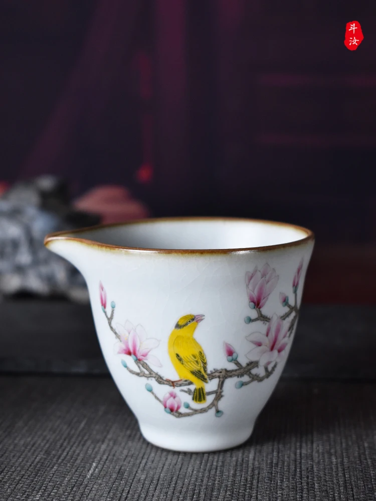 

Hand-Painted Cerc Gongfu Tea Set Pure Handmade Yulan Flower Bird Yu Kiln Crd Public Justice Cup Jingdezhen Tea Dripper