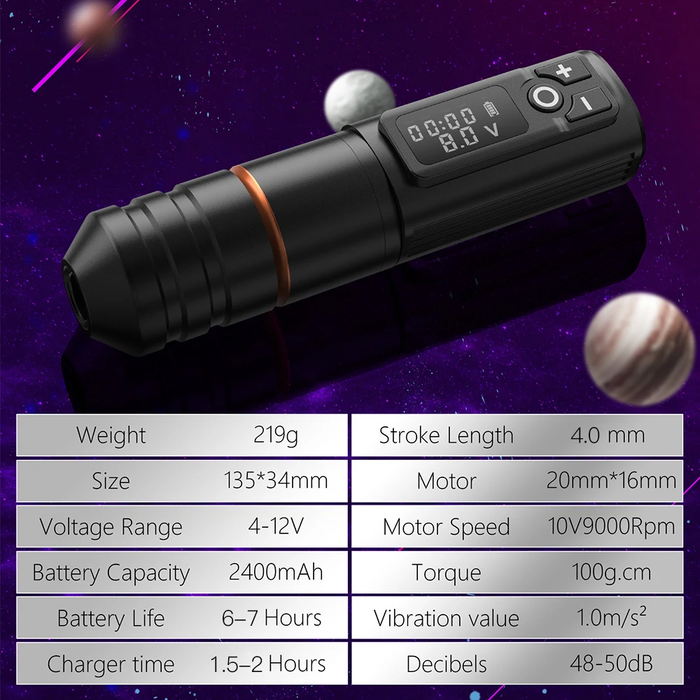 Ambition Ninja Pro 4.0mm Stroke Wireless Tattoo Machine Portable Battery Rotary Pen Capacity 2400mAh Strong Coreless Motor Pens
