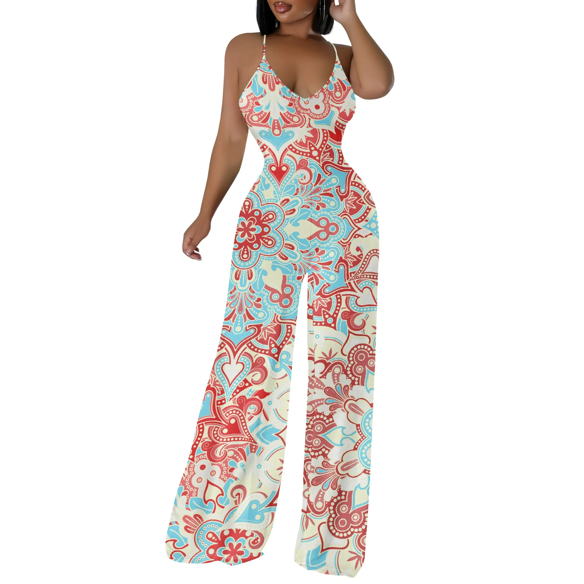 Women's Off Shoulder Sexy Crew Neck Loose Long Dress Fashion Printed Hem Club Party Casual Vacation Long Pants Jumpsuit