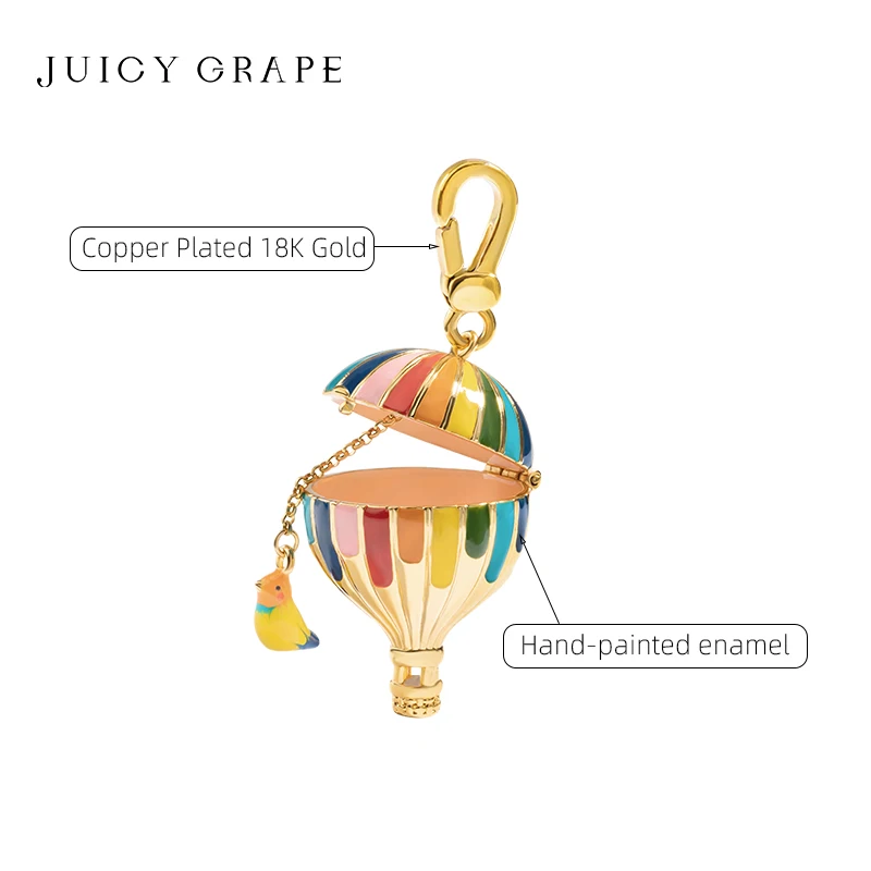 JUICYGRAPE Enamel Hot Air Balloon Charms Pendants Necklace Charm Sweater Chain Keychain 18K Gold Plated Birthday Christmas gift