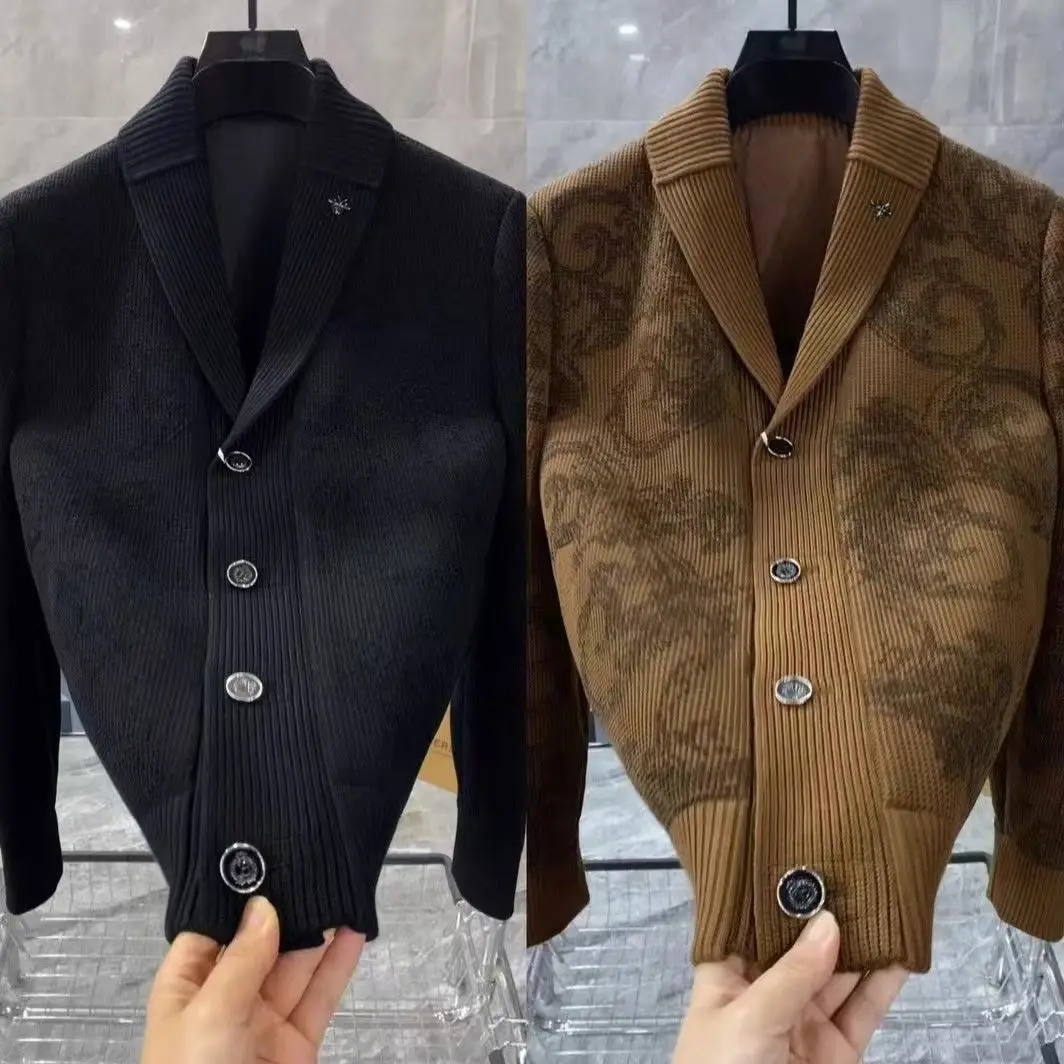 

Faionable Knitted Patchwork Jaet Men's Autumn Winter Sle Long Sve Collar Open Cardigan Trendy Youthful Urban Look