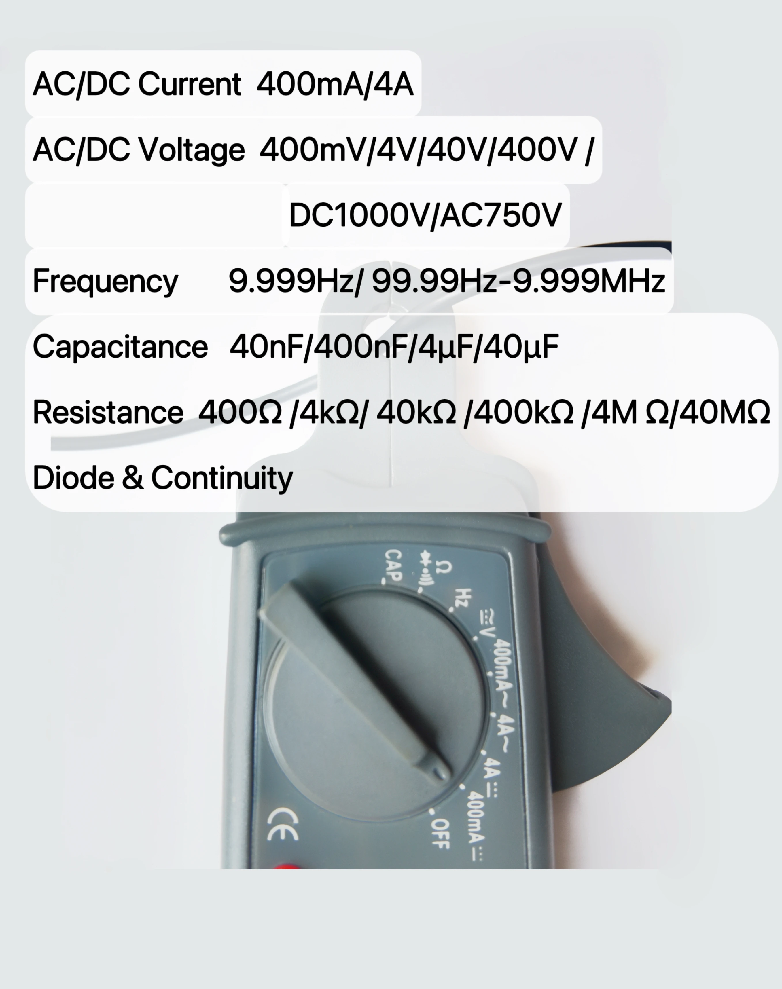 SE-06 AC/DC 3999 Counts Clamp Meter Current Meter 400mA 4A High Resolution 0.1mA DCAC Voltage Frequency Capacitance Resistance