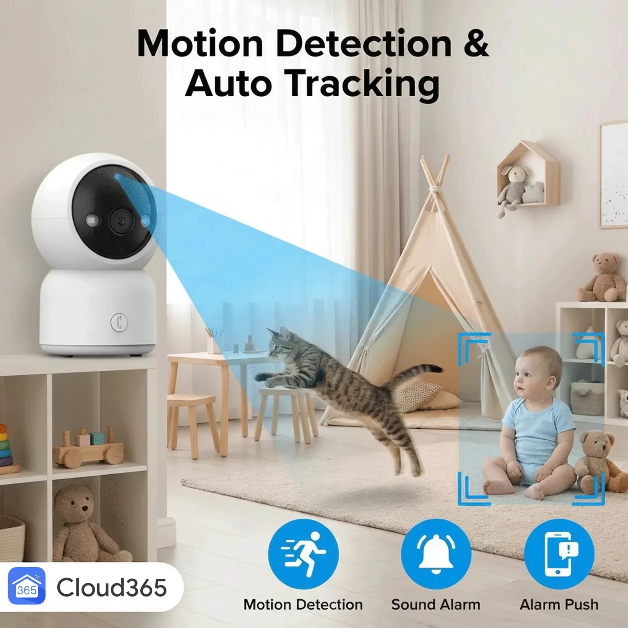 Mini 5MP Cloud365 APP One-Click Call WIFI IP Camera Pet & Baby Monitor Surveillance Auto Tracking 360° Pan & Tilt Two-Way Audio image 5