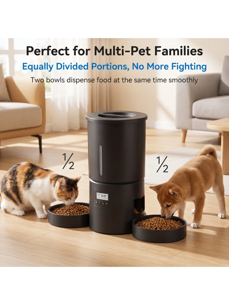 4.2L Dual‑Bowl Automatic Pet Feeder Timed Portion Dispenser Multi‑Pet Button Control Cat Dog Dry Food Feeding (No 5V 1A Plug)