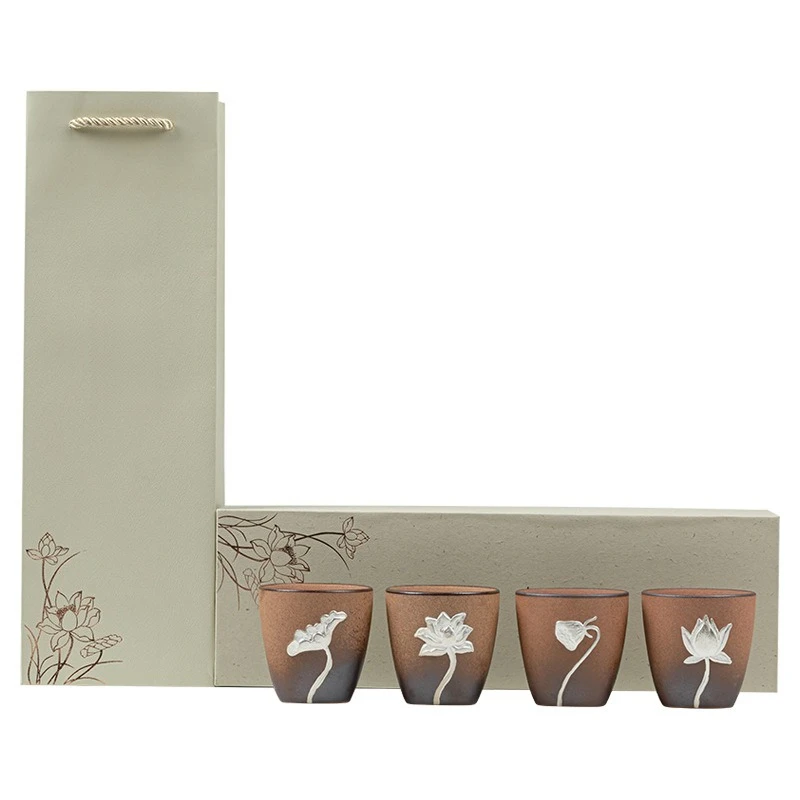

Coarse pottery teacup, household ceramic cup, tea cup gift box