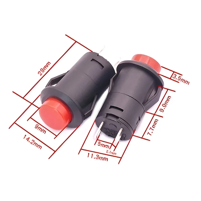 10 Stück DS-425 Grüner, 12 mm großer, runder, selbstrückstellender Netzschalter, 3A 250V AC/6A 125V AC, 2-poliger Kartensteck-Druckschalter aus Kunststoff – Detail 5