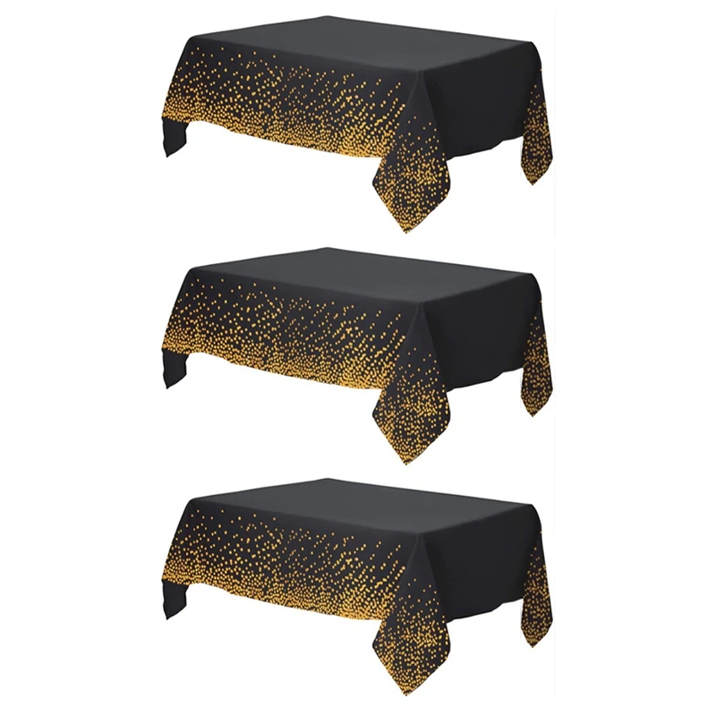 3 Piece Tablecloth Disposable Tablecloth Black Gold Graduation Theme Party Theme 54 Inch X 108 Inch