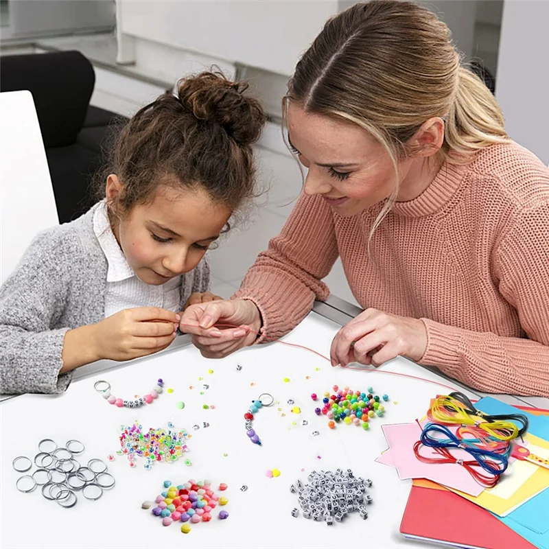 A59E-286Pcs DIY Schlüsselanhänger Herstellung Bastelsets, Perlen für Schmuckherstellung Set Zubehör mit bunten Alphabet transparenten Perlen