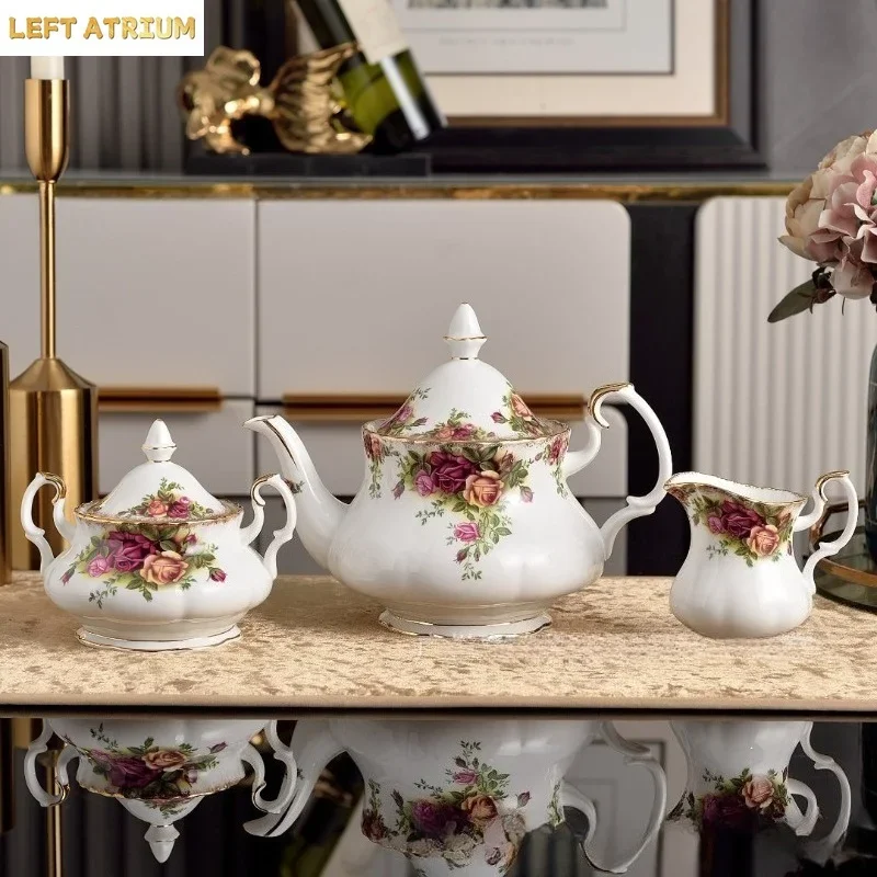 Retro Vintage Rose Coffee Tea Set Porcelain Ceramic Cup Saucer Sugar Bowl Creamer Milk Jug Plate Dinnerware Service Collection