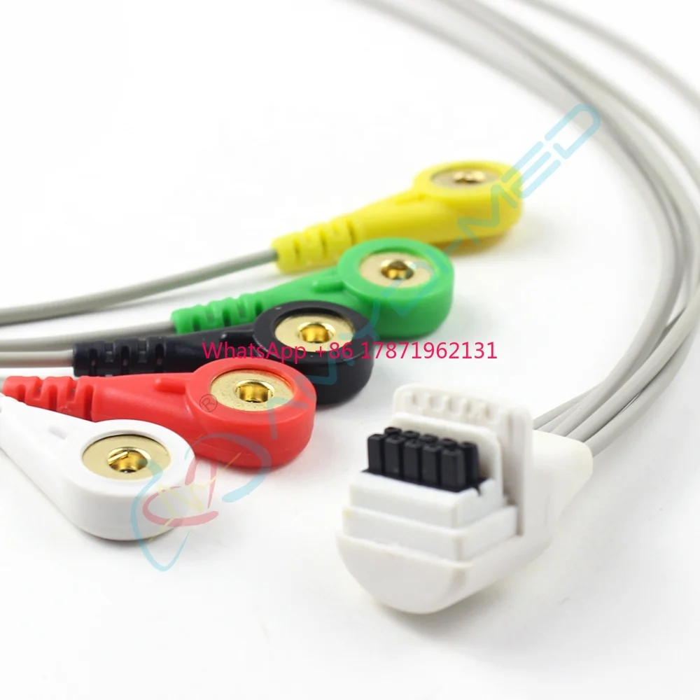 Amydi-med Ecg Cable Mortara Holter Cable High Quality Aha 5 Lead 10 Pin Snap Mortara H3 Ecg Holter Cable