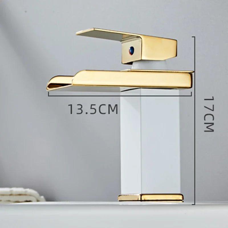 Bathroom Basin Faucet Waterfall Bathroom Mixer Tap Solid Brass LED Sink Faucet White Single Handle Deck Mounted Toilet Mixer Tap