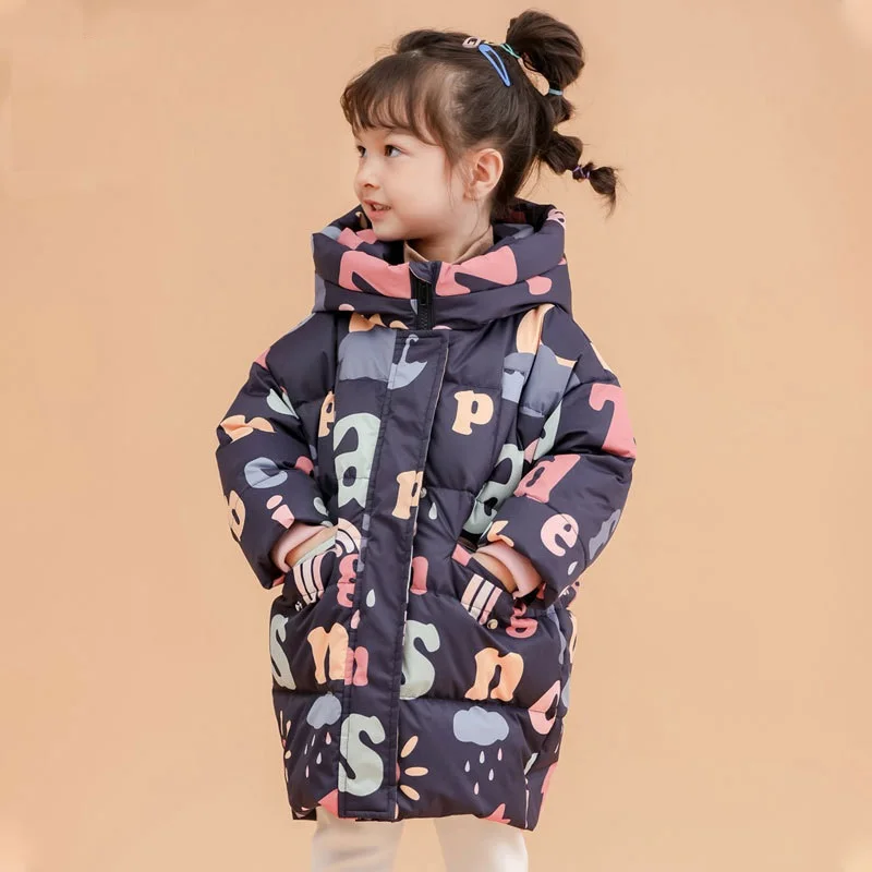 Winter Girls Boys Puffer Jackets Warmth Waterproof Child Long Down Coats Cartoon Kids Snow Outfits Baby Therme Parka 1-8 Years