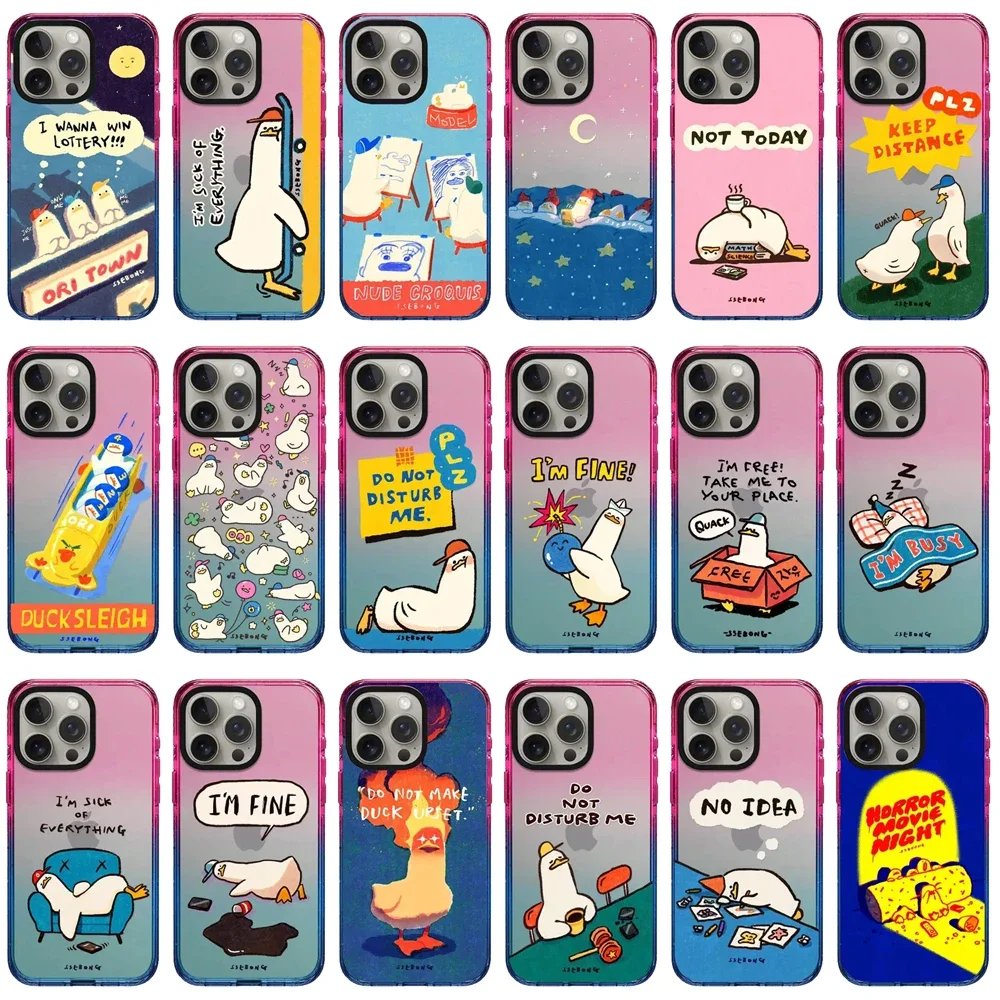 

Cartoon Duck Life 2.5 Acrylic Gradient Border Phone Case Cover for IPhone 12 13 14 15 Pro Max Case