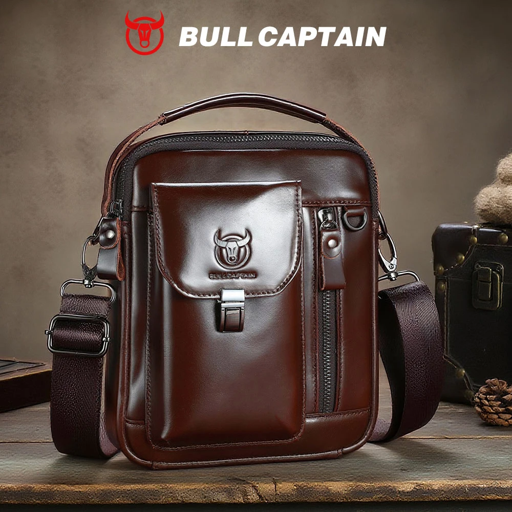 BULLCAPTAIN Men Genuine Leather Crossbody Bag Casual Everyday Shoulder Bag for Work or Travel Crossbody Purse Secure Travel Bag