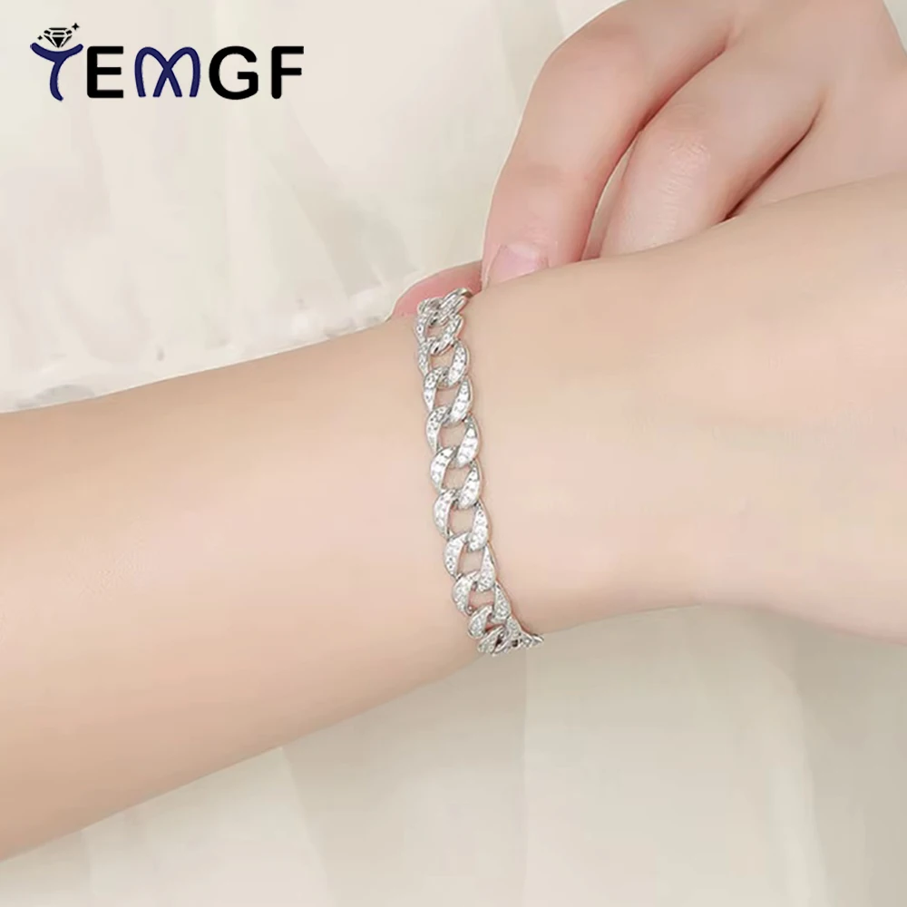 

TEMGF кубинский браслет шириной 8 мм с инкрустацией цирконом/Муассанитом, цепочка из стерлингового серебра 925 пробы для женщин и мужчин, ювелирные изделия, украшение для рук, подарок