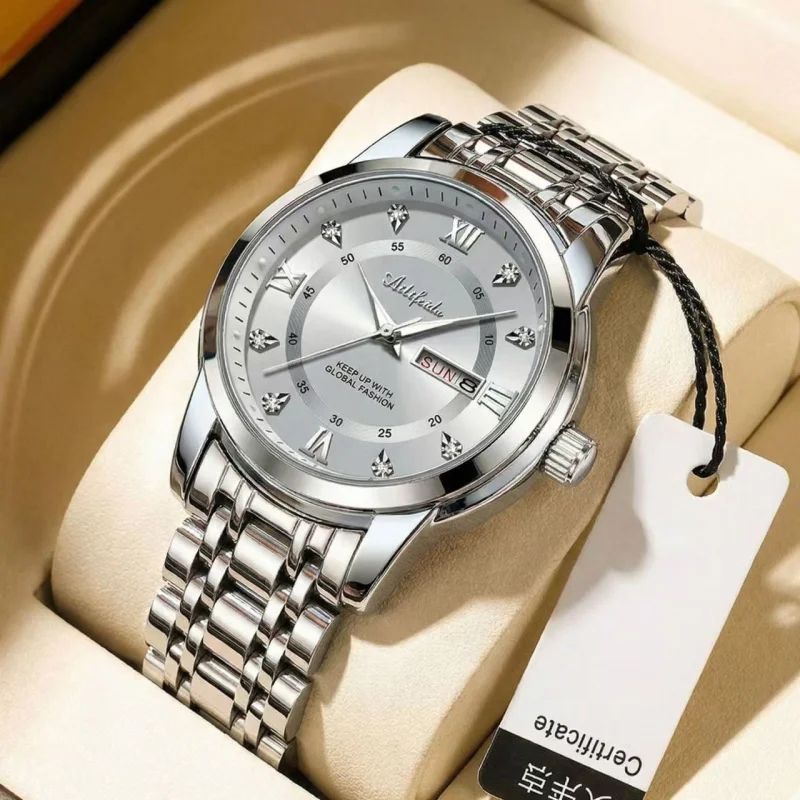 Waterproof Luminous Men Quartz Watch Luxury Trendy Stainless Steel Date Week Fashion Daily Reloj Hombre Gift