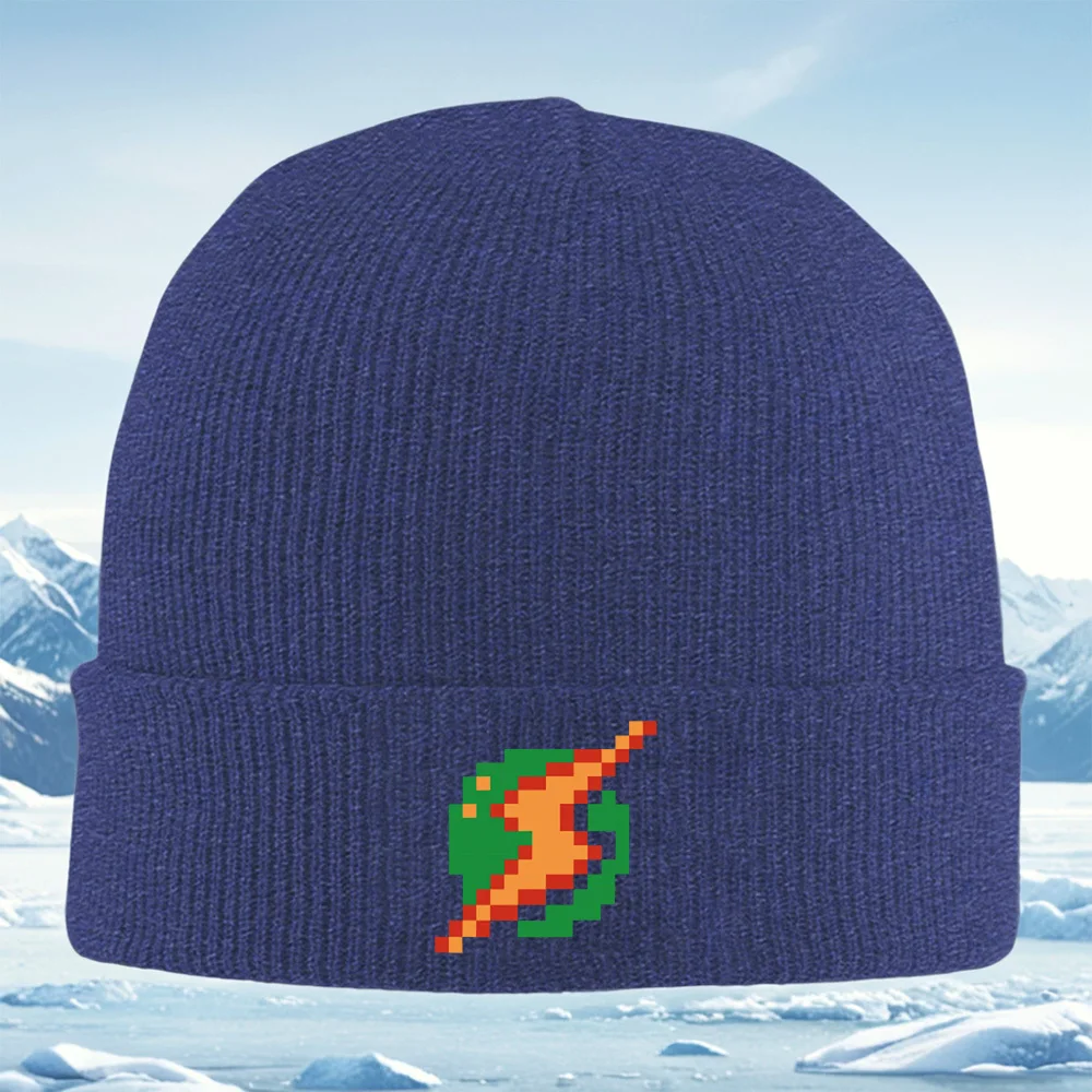 Topi Rajut Unisex Pria Wanita Desain Zigzag Daun Hijau Oranye, Beanie, Topi Pullover, Hangat Termal Musim Dingin, Natal, Bersepeda Luar Ruangan H