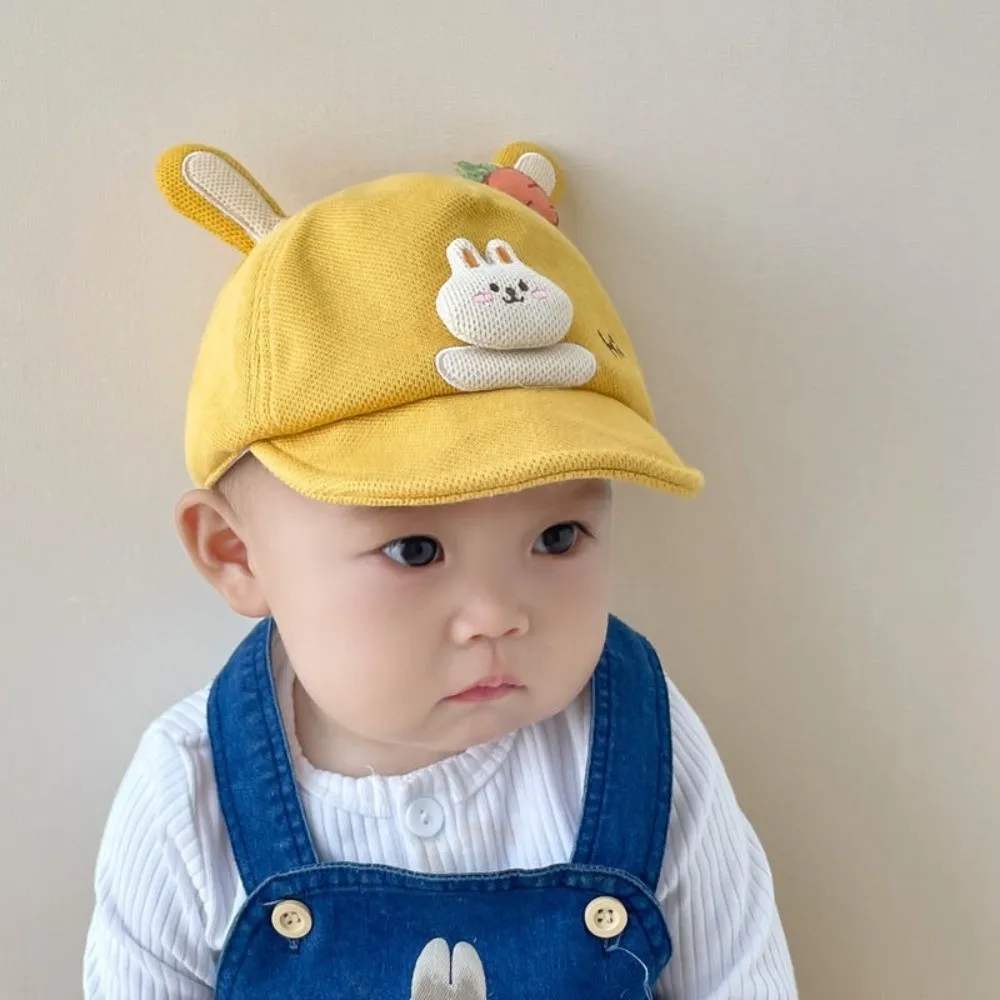 

Cute Cartoon Rabbit Ears Cartoon Peaked Hat Soft Brim Solid Color Sun Hat Cotton Sunshade Visors Outdoor