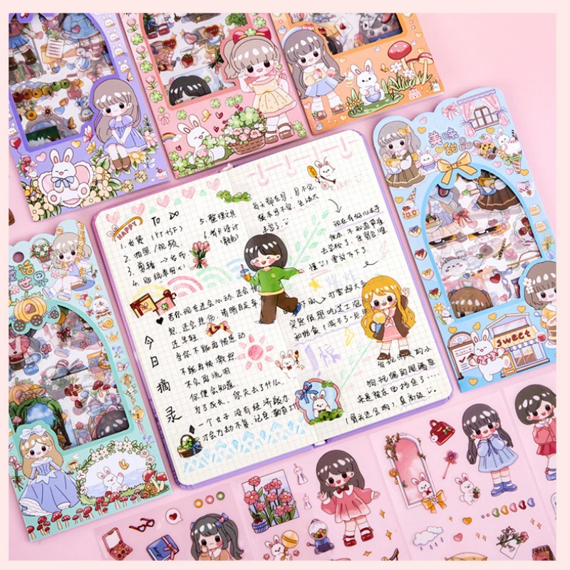 4pcs/pack Cartoon Girl Decorative stickers cute diy material sticke Scrapbooking DIY Diary Album creative Planner sticker