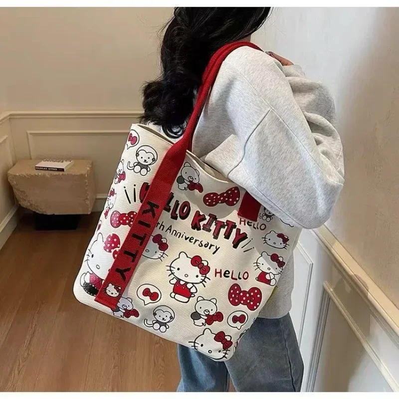 

Sanrio аниме «Hello Kitty», милая холщовая сумка, милая студенческая большая вместительная сумка на одно плечо, изысканный подарок на день рождения для девочек с героями мультфильмов