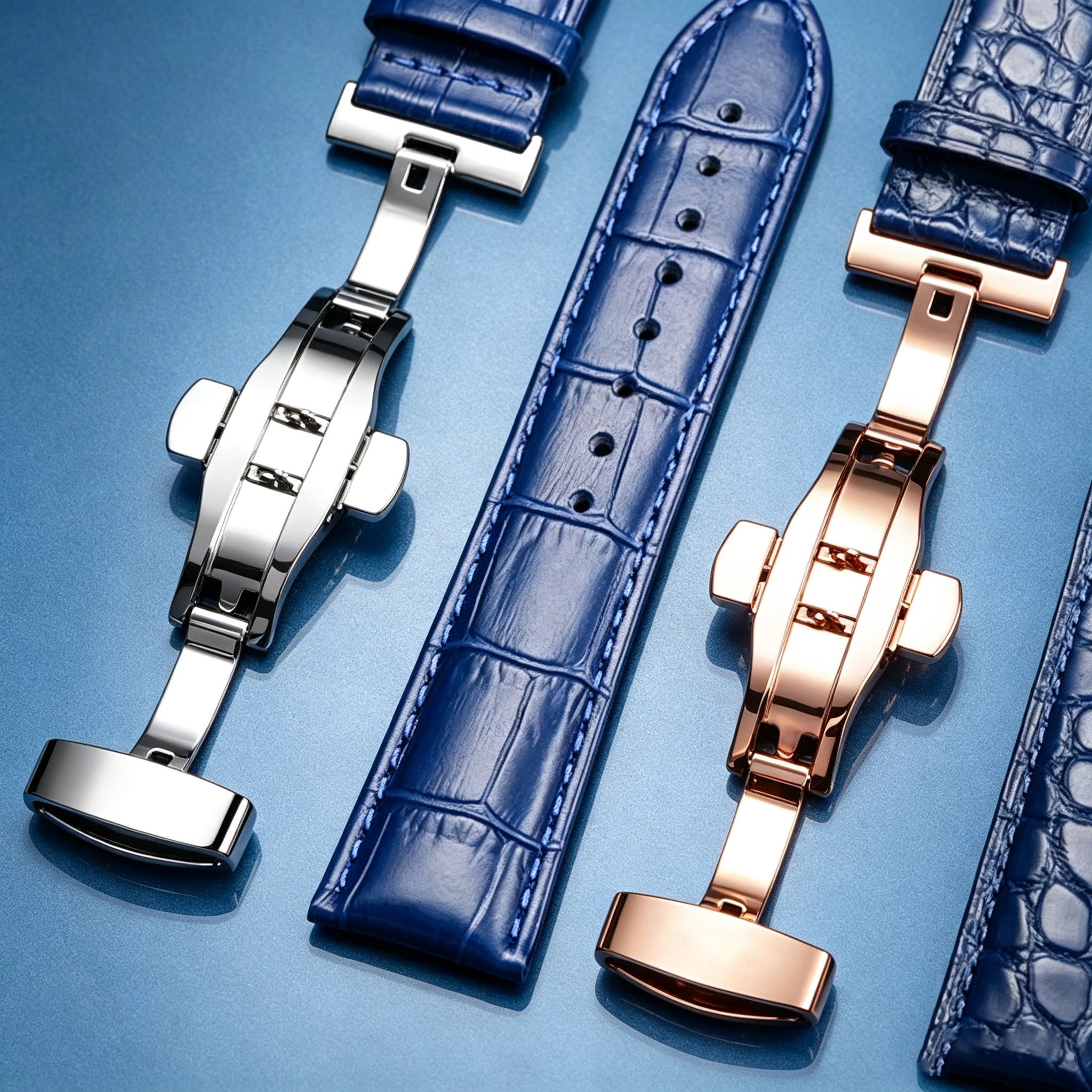 Blue Cowhide Watch Strap Crocodile Leather Band 18mm 20mm 21mm 22mm Replacement Bracelet For Tissot Seiko Huawei Citizen Watches view 3