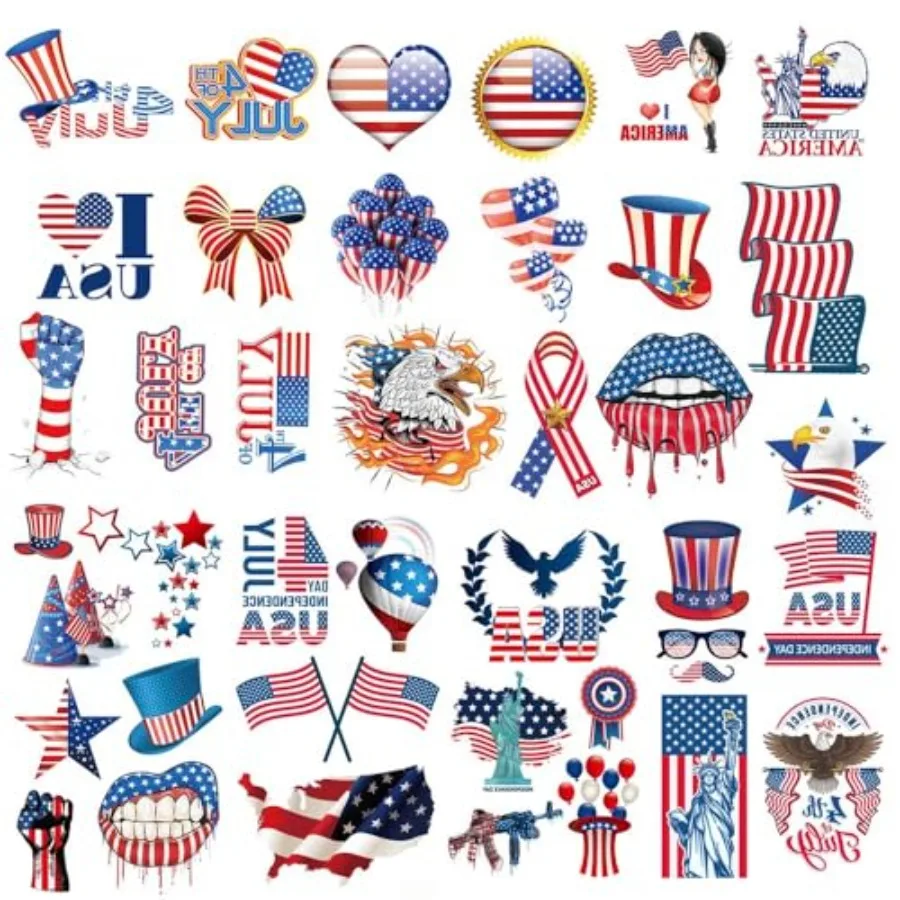 

Limited-time special offer 68 Pcs 20 Sheets 4th of July Temporary Tattoos, American Flag Red White and Blue Fake Tattoo Sticker