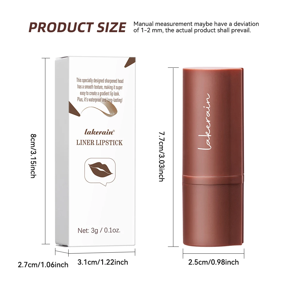 Delineador labial cônico Lakerain – gradiente preto fosco/marrom, lápis de contorno à prova d'água para lábios de veludo, fórmula não pegajosa
