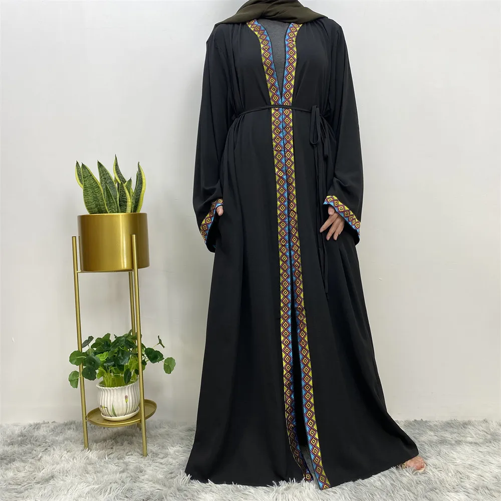 Muslim Arabian Fashion Long Coat Women Abaya with Free Belt High Quality Muslim Modest Simple Dress EID Ramadan Islamic Clothing