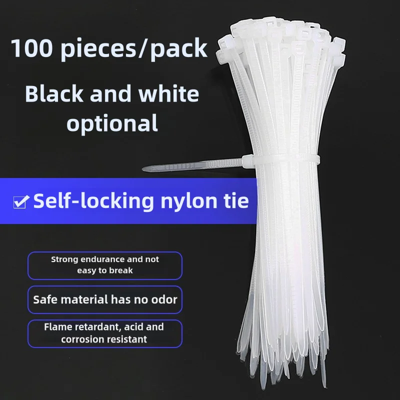 100Pcs Ties Self-locking Cord Ties  Nylon Cable Straps Adjustable Cables Fastening Loop Home Office Wire Zip Ties