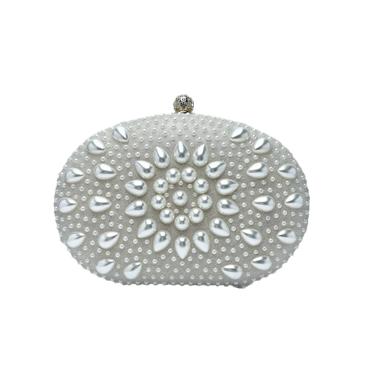 Silver Grey Multi-size Teardrop Pearl Oval Dense Rhinestone Lock Clutch Luxury Versatile Gentle Evening Purse For Mature Handbag