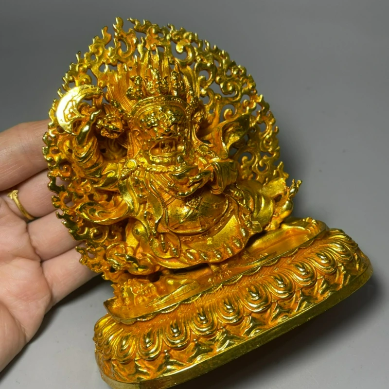 Vintage Gilt Copper Tibetan Two-armed Mahakala Buddha Statue Feng Shui Home Protection Decoration Worship Crafts