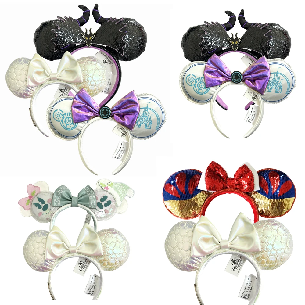 

2025 Disney Minnie Mouse Ear Headband PU Leather Hairbands Party Christmas Halloween Cosplay Costume for Girls