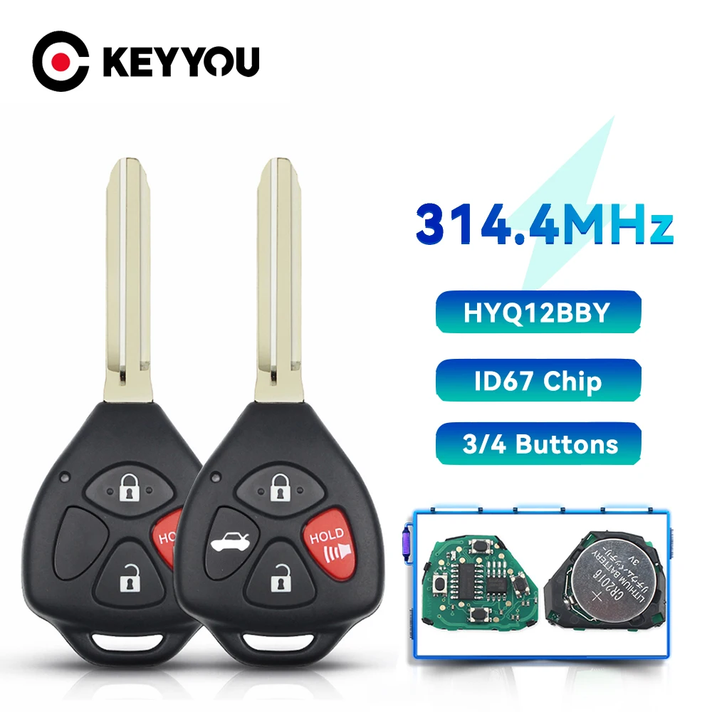 KEYYOU – clé télécommande de voiture, 314.4 Mhz, 3/4 boutons, ID67, pour Toyota Camry Avalon Corolla Matrix RAV4 Yaris Venza tC xA xB xC, HyQ12BBY