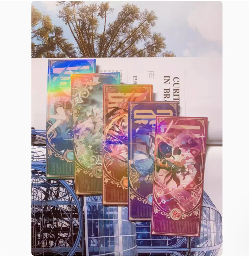 Anime Genshin Impact Vertical Painting Laser Ticket Kaedehara Kazuha Zhongli Balladeer Character Gold Bookmark Collection Card