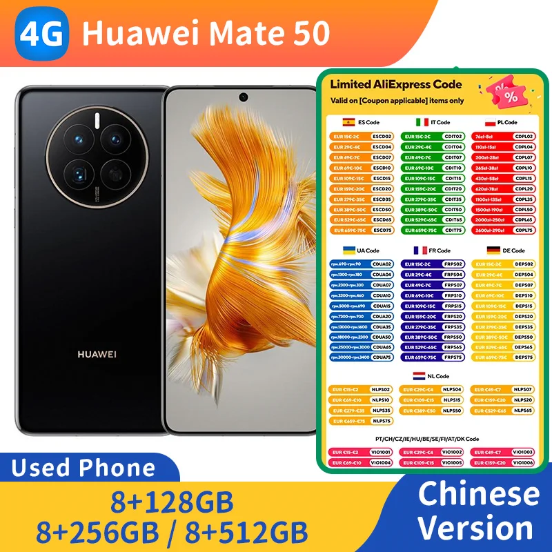 Смартфон Huawei Mate 50 4g, 6,7-дюймовый 128 ГБ ПЗУ, процессор Snapdragon 8+, HarmonyOS 3,0, NFC, оригинальный б/у телефон Смартфон Huawei Mate 50 4g, 6,7-дюймовый 128 ГБ ПЗУ, процессор Snapdragon 8+, HarmonyOS 3,0, NFC, оригинальный б/у телефон